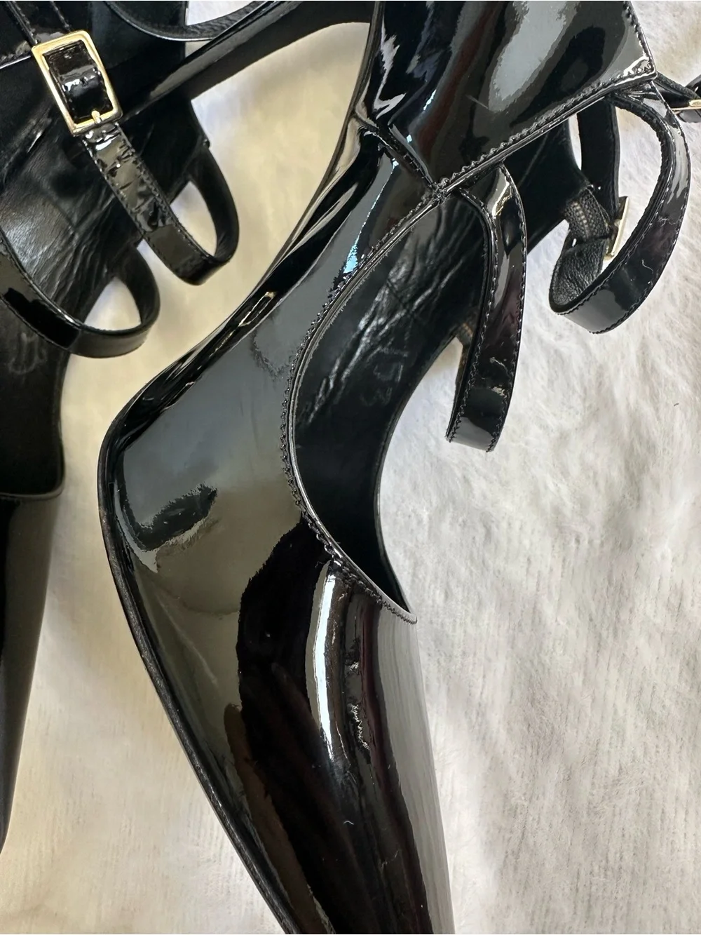 Tamara Mellon pistol 105 black patent triple strap pumps caged heels size 40/us